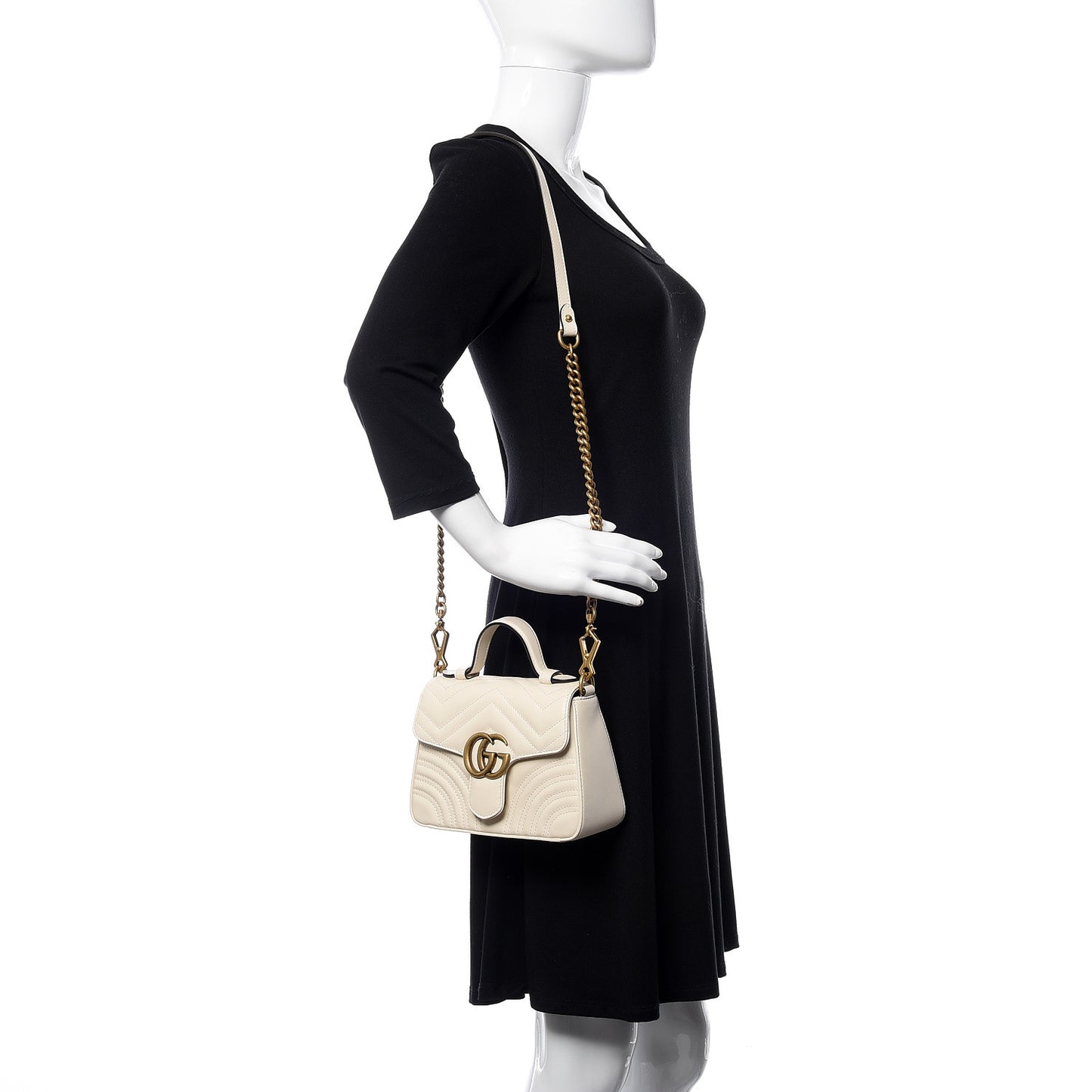 Calfskin Matelasse Mini GG Marmont Top Handle Shoulder Bag White
