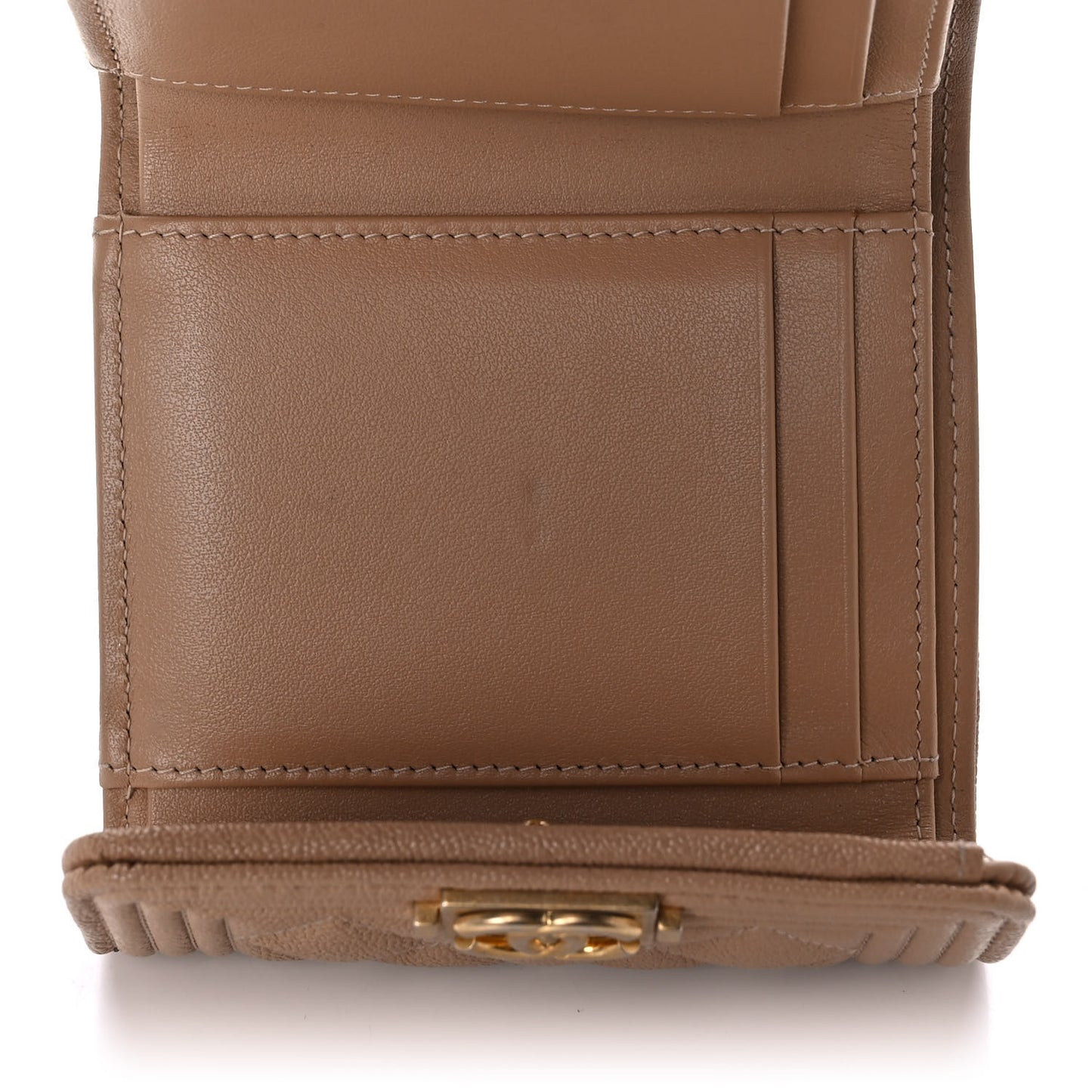 Caviar Quilted Compact Boy Flap Wallet Beige