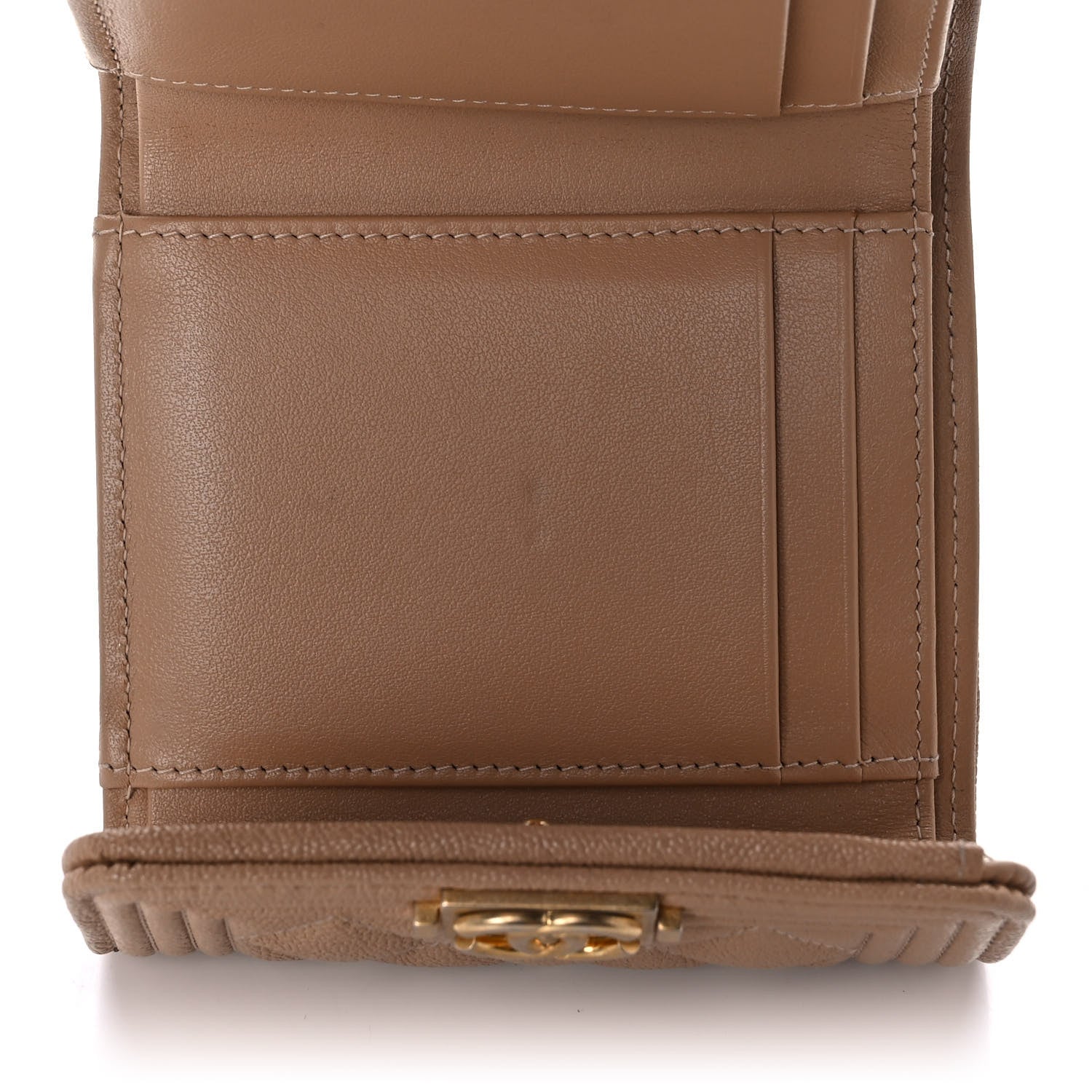 Chanel Caviar Quilted Compact Boy Flap Wallet Beige 6 of 12