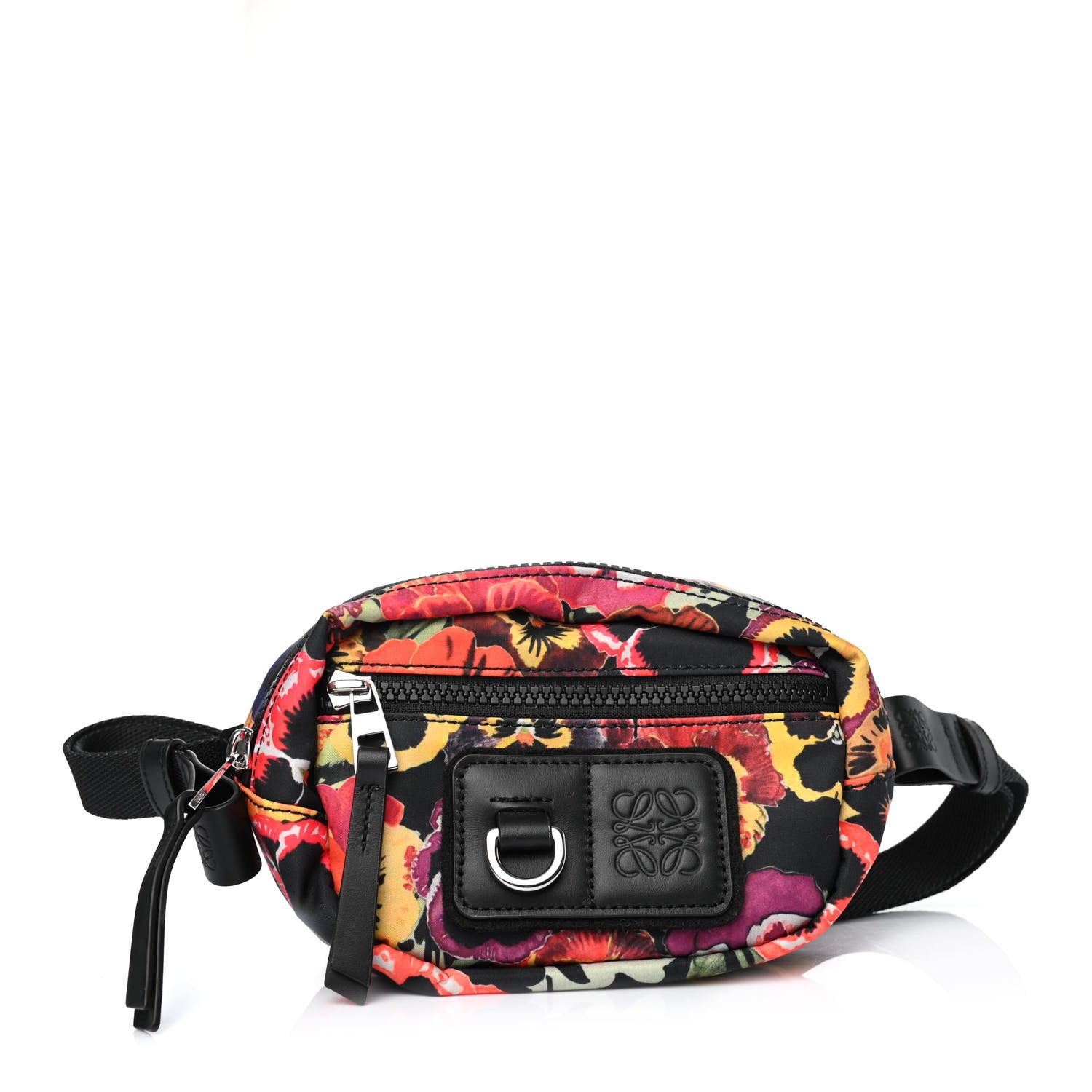 Loewe Nylon Pansies Small Round Bum Bag Black Multicolor 1 of 4