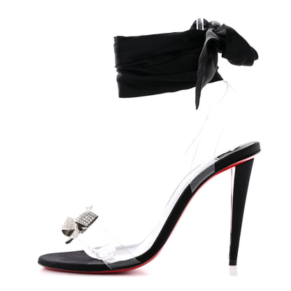 Christian Louboutin Satin Crystal PVC Astrinodo 100 Sandals 38.5 Black 1 of 17