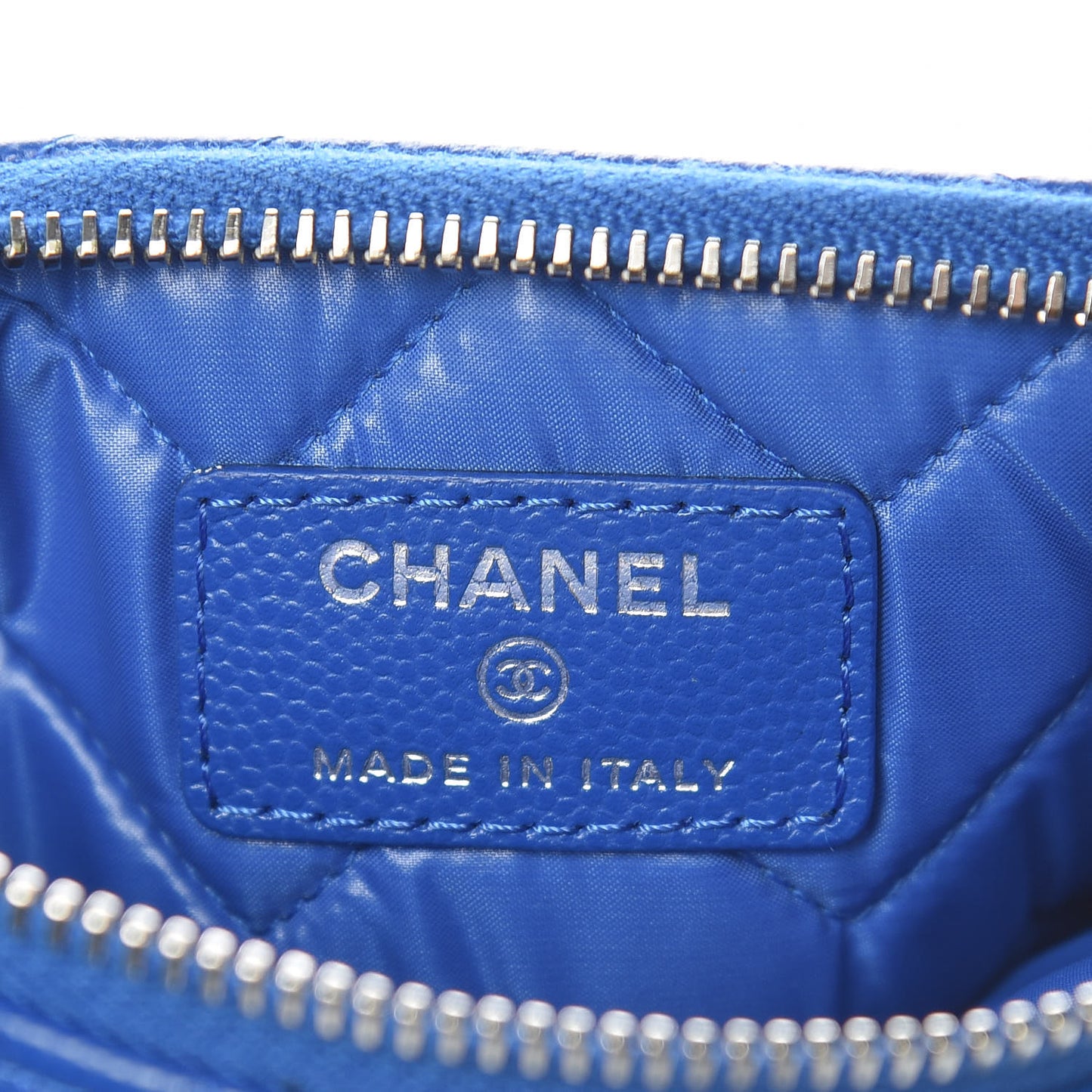 Caviar Chevron Quilted Small Cosmetic Case Blue