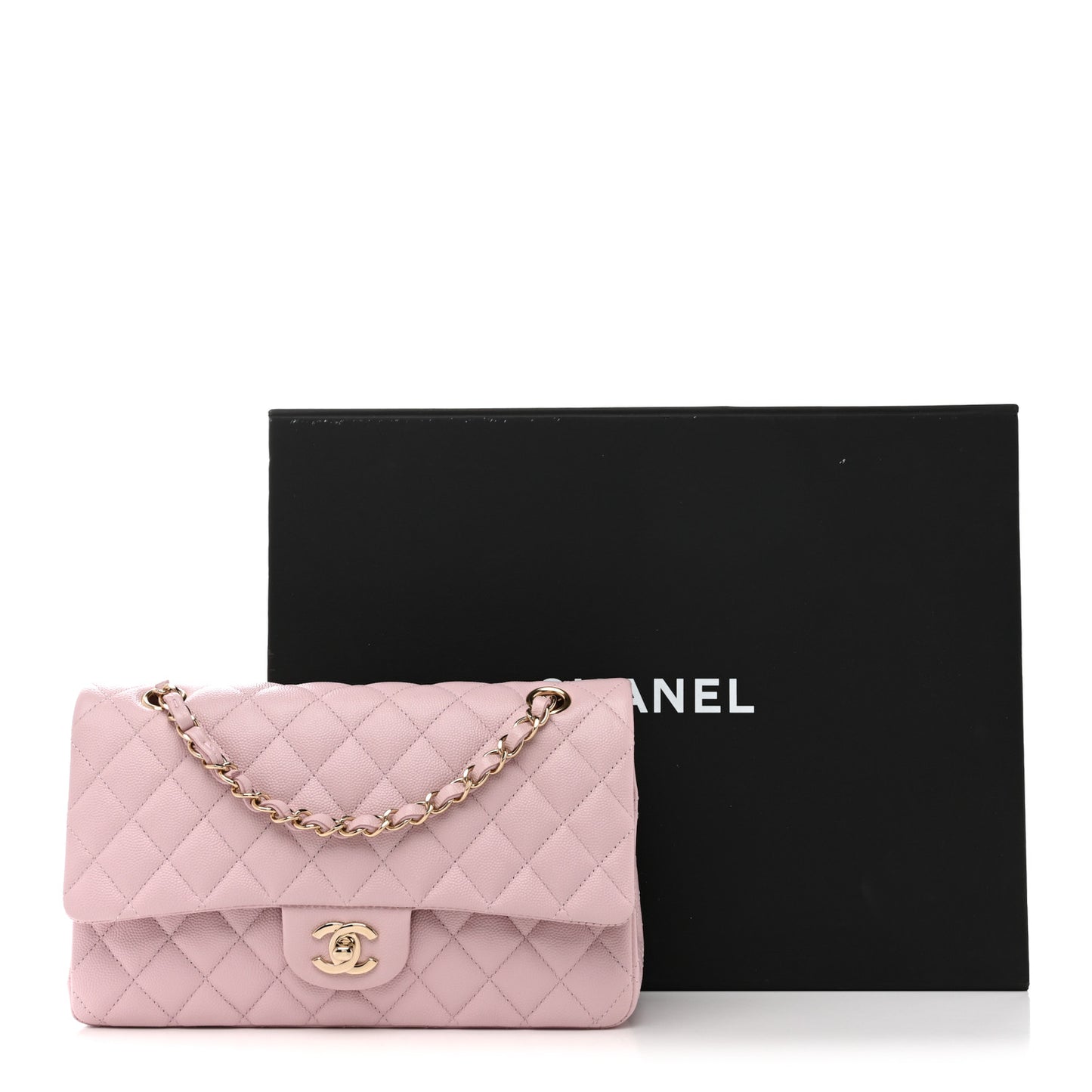 Caviar Quilted Medium Double Flap Light Pink
