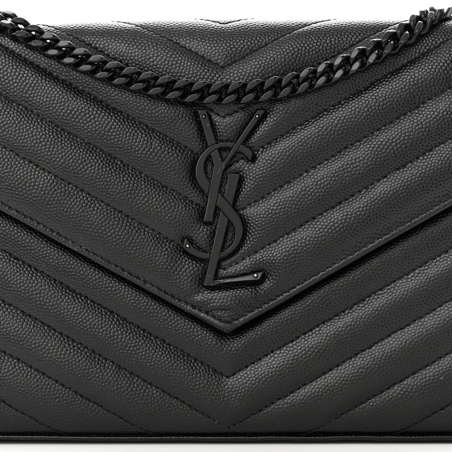 Grain De Poudre Matelasse Chevron Monogram Monochrome Chain Wallet Black