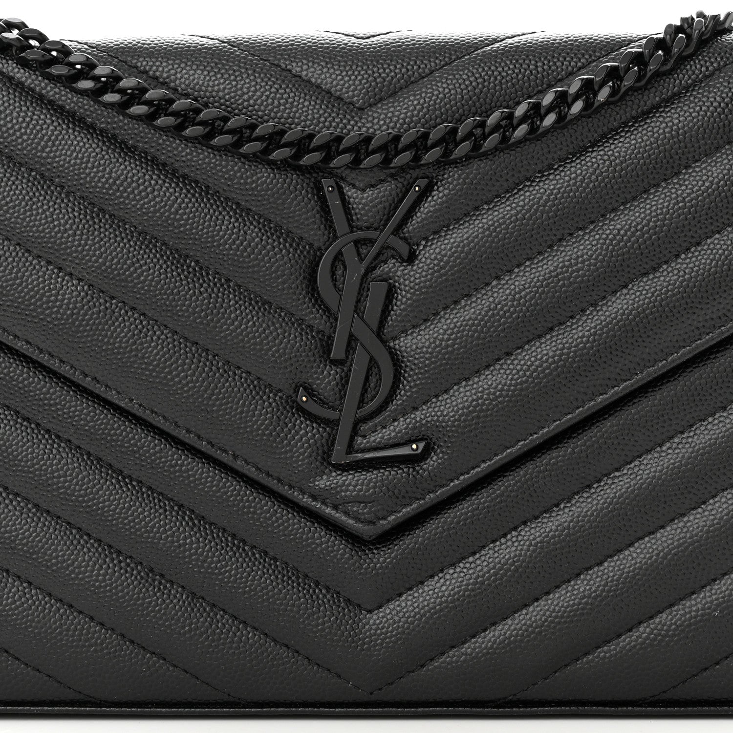 Saint Laurent Grain De Poudre Matelasse Chevron Monogram Monochrome Chain Wallet Black 8 of 13