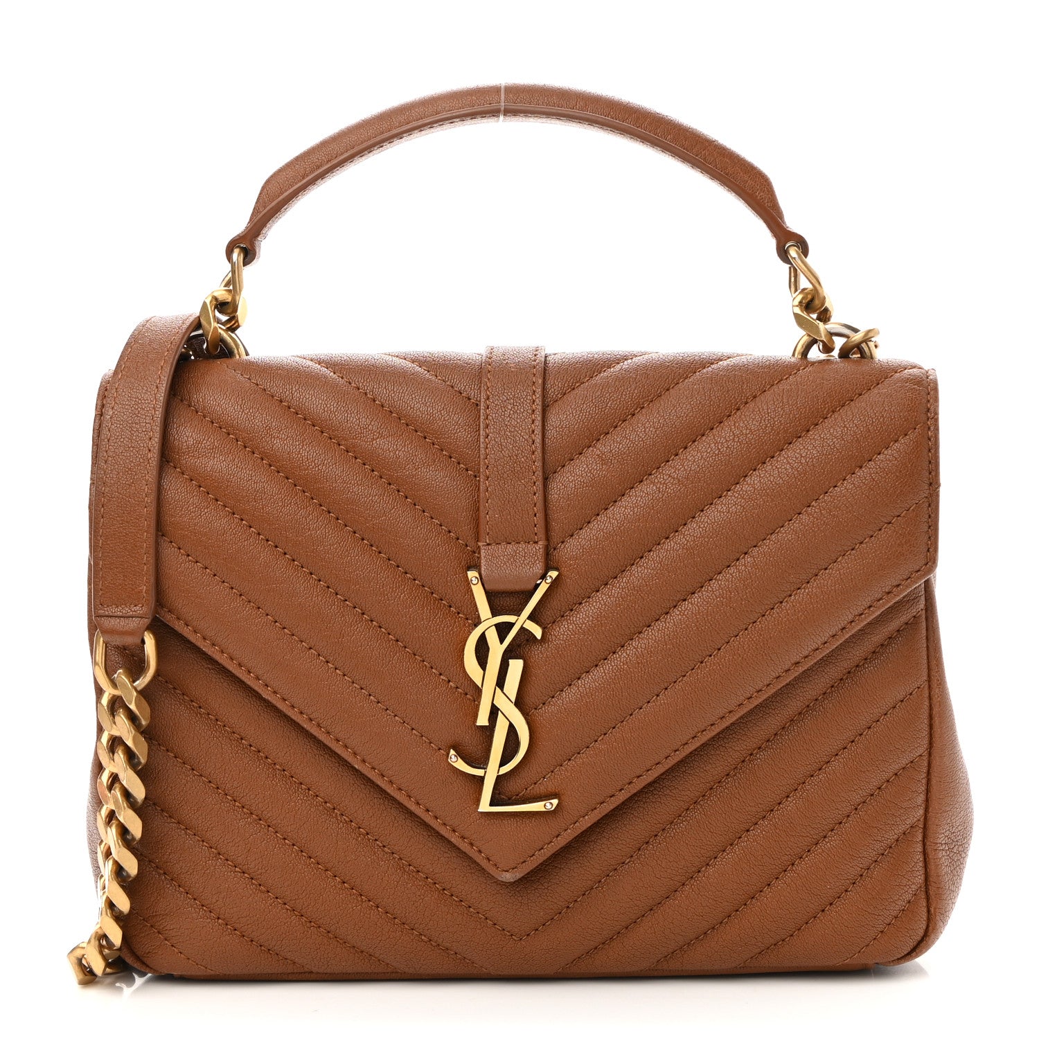 Saint Laurent Sheepskin Matelasse Chevron Monogram Medium College Bag Brick 1 of 11