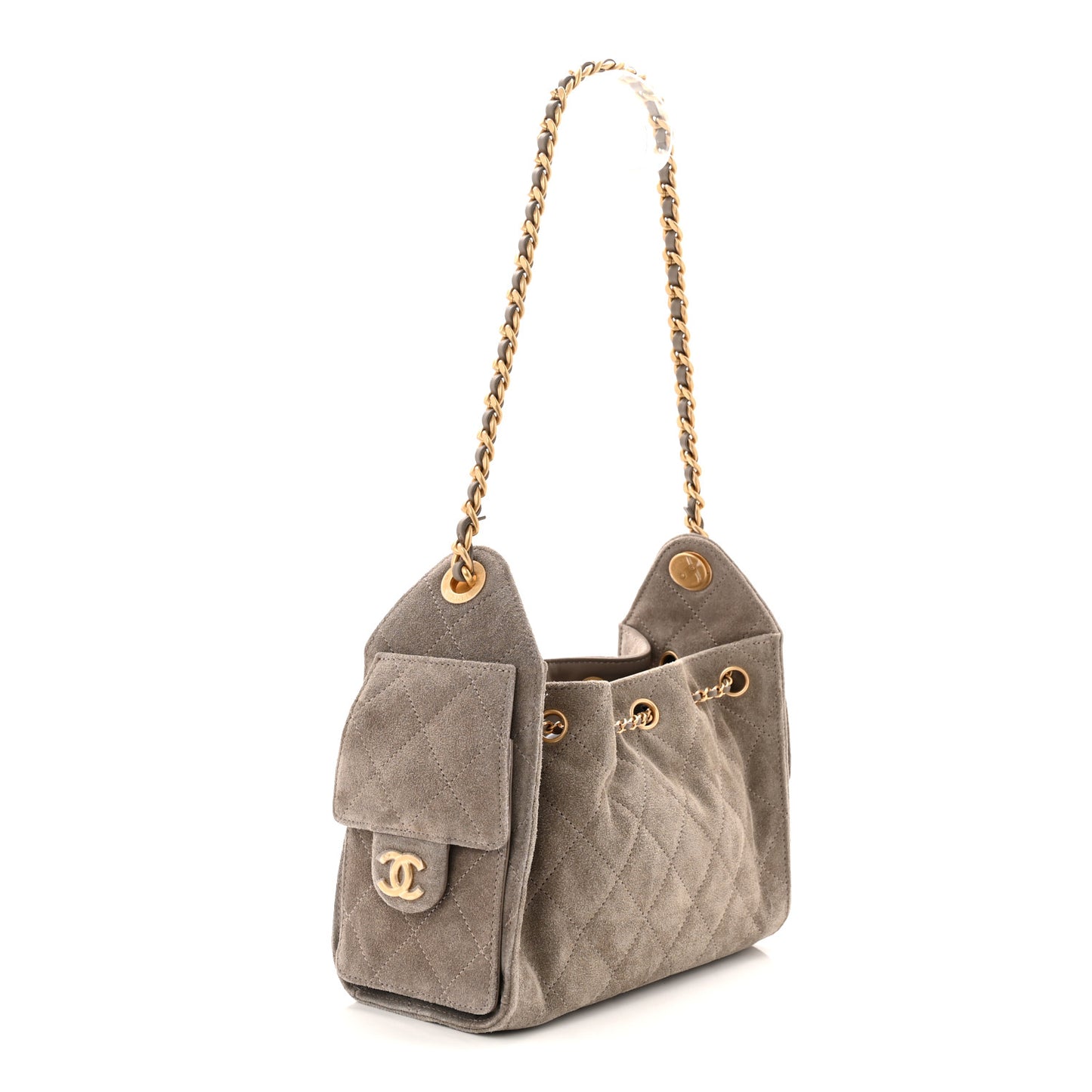 Suede Quilted Mini Chanel 25 Handbag Dark Grey