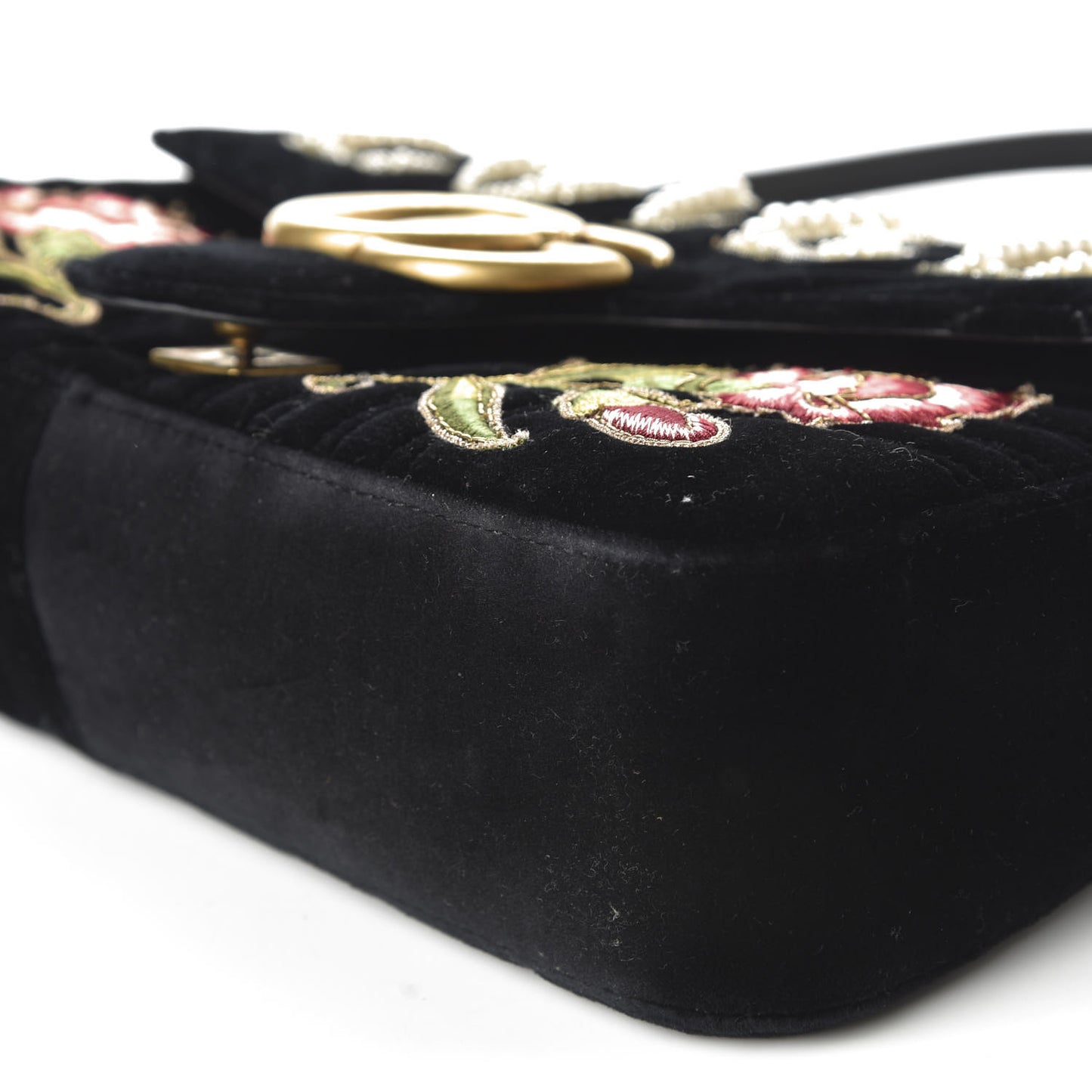 Velvet Matelasse Loved Embroidered Medium GG Marmont Shoulder Bag Black