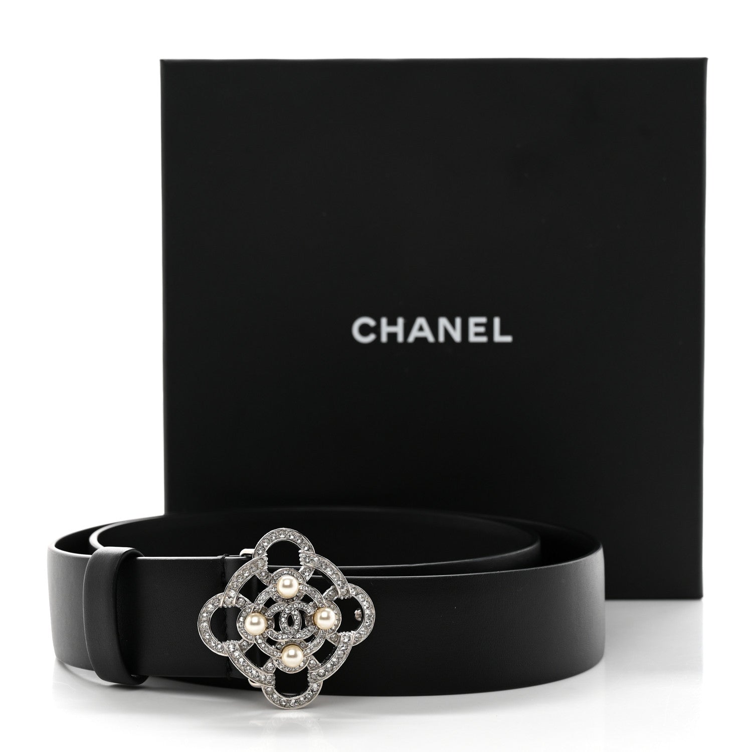 Chanel Calfskin Crystal Pearl CC Belt 85 34 Black Silver 8 of 8