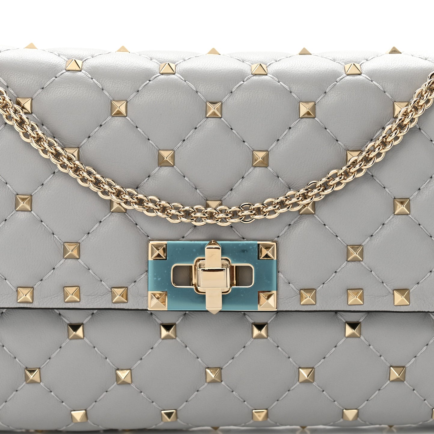 Lambskin Rockstud Spike Wallet on Chain Grey