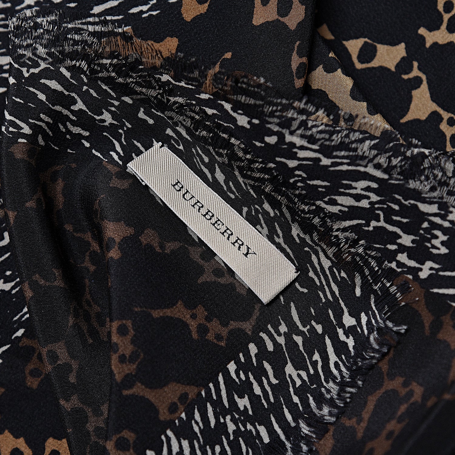 Burberry Silk Animal Print Scarf Brown 4 of 4