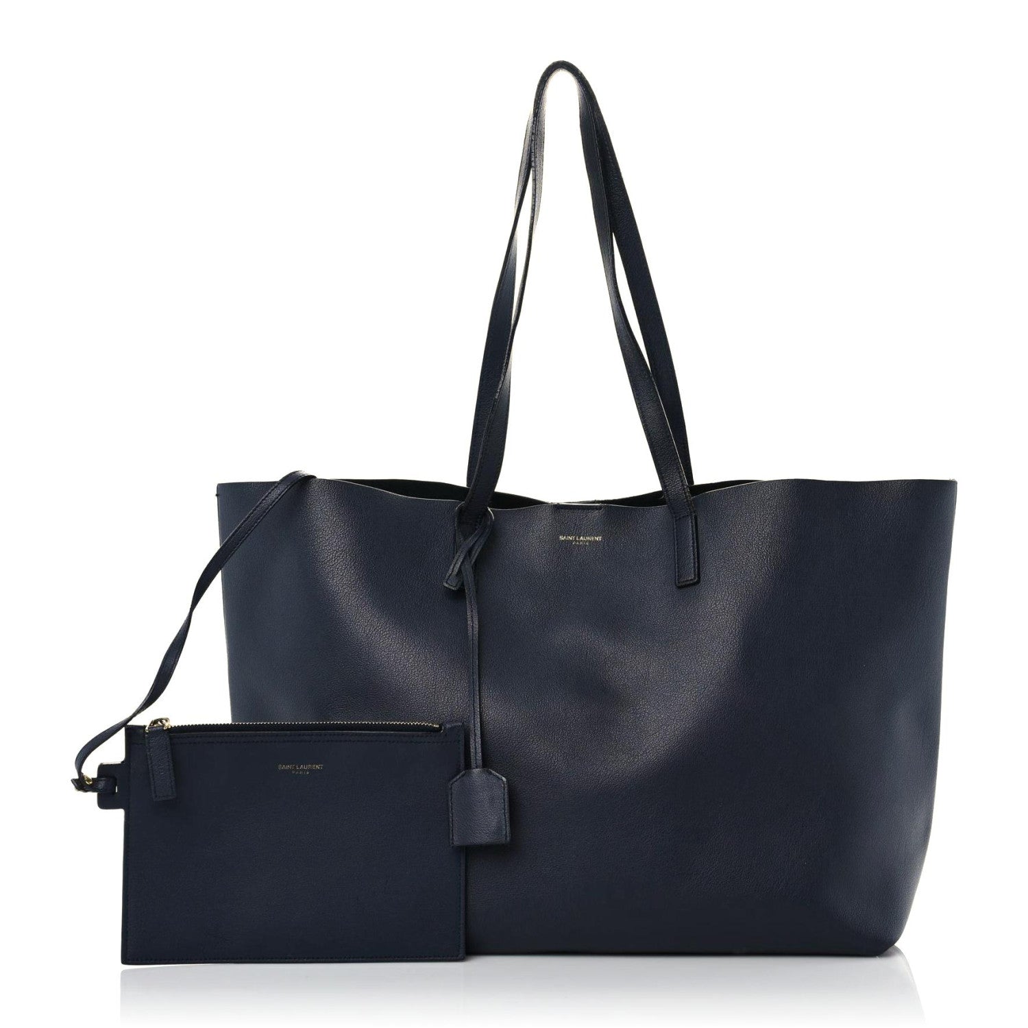 Saint Laurent Calfskin Large Shopping Tote Deep Marine 1 of 20