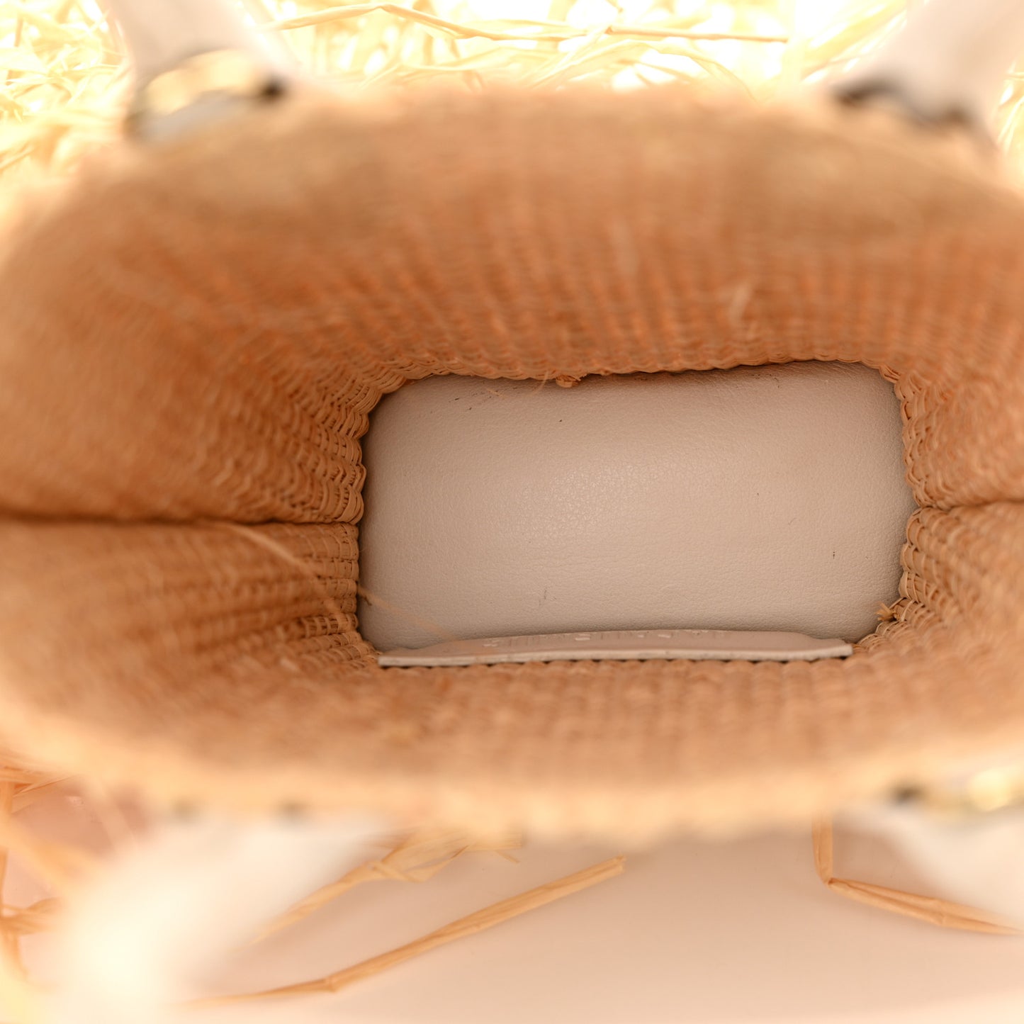 Raffia Woven Calfskin Le Petit Baci Natural White