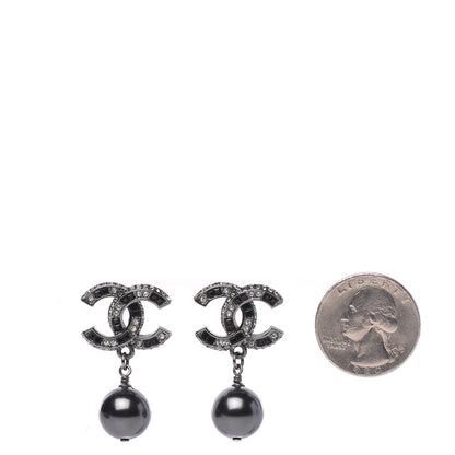 Chanel Baguette Crystal Pearl CC Drop Earrings Silver Black 2 of 5