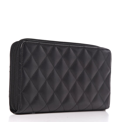 Chanel Calfskin Quilted Cambon Large Gusset Zip Around Wallet Black Silver 3 of 8