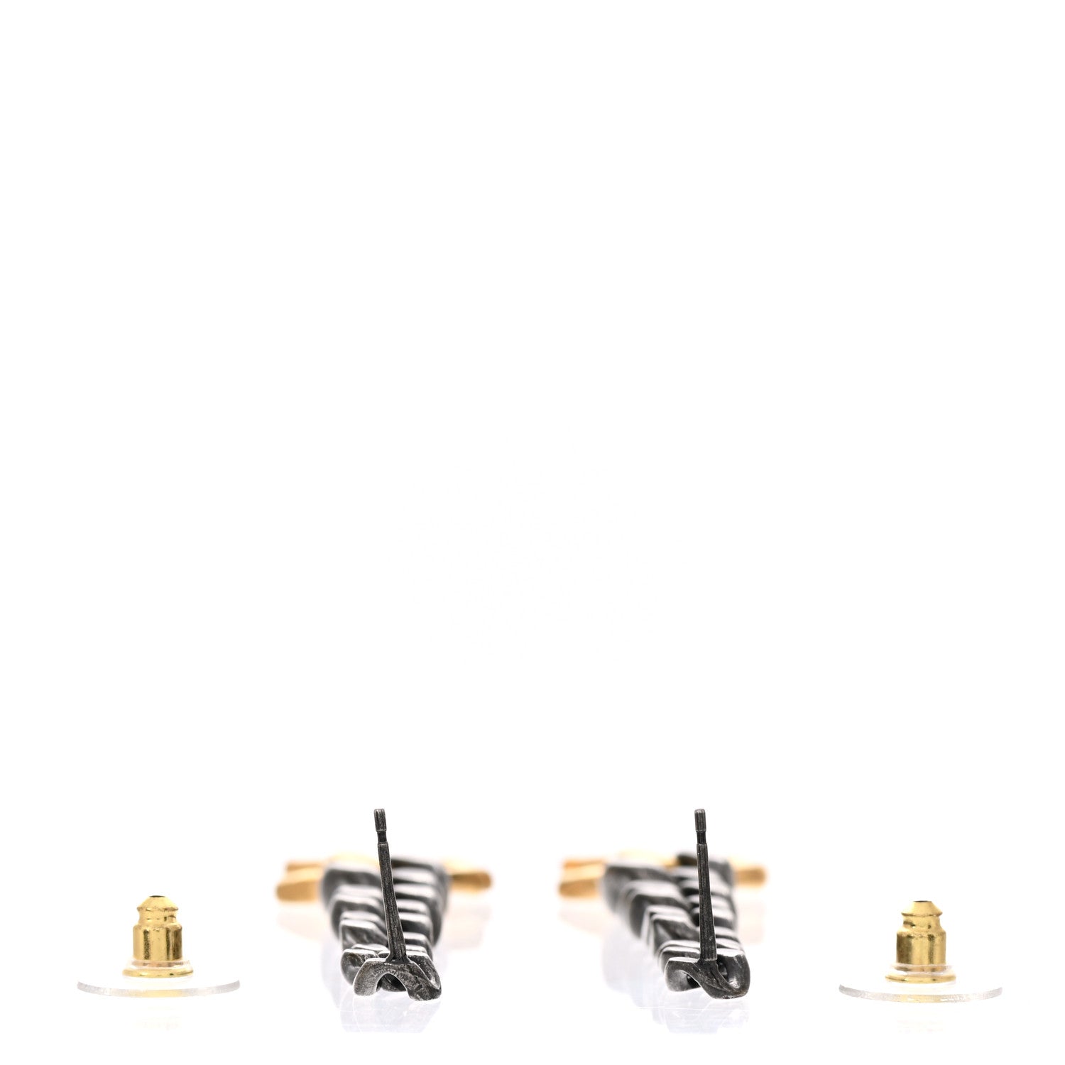 Chanel Metal CC Pick Drop Earrings Ruthenium Gold 3 of 5