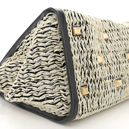 Salvatore Ferragamo Raffia Large Studio Bag Black White 8 of 11