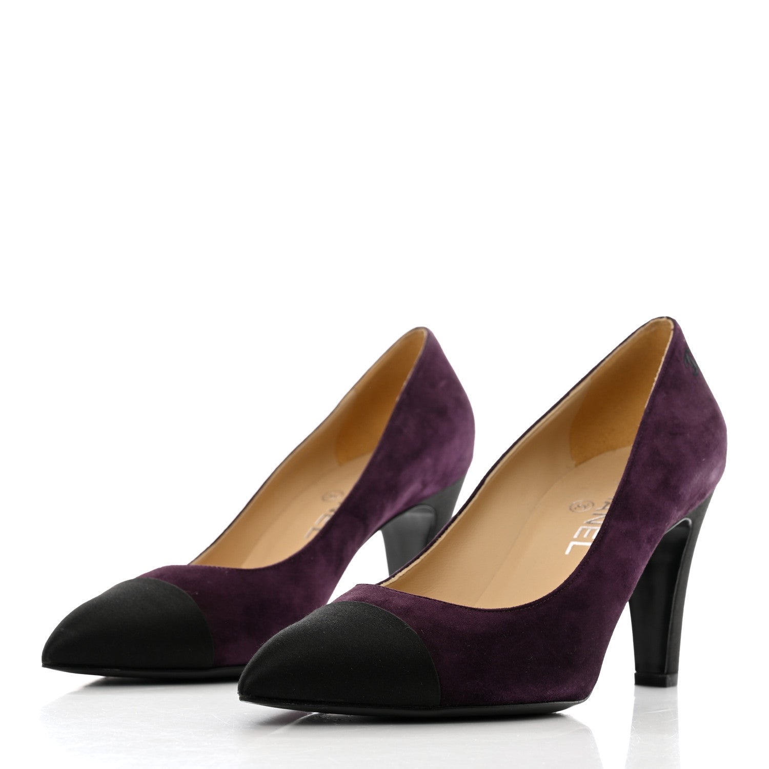 Chanel Suede Satin Cap Toe Pumps Dark 40 Purple Black 3 of 12