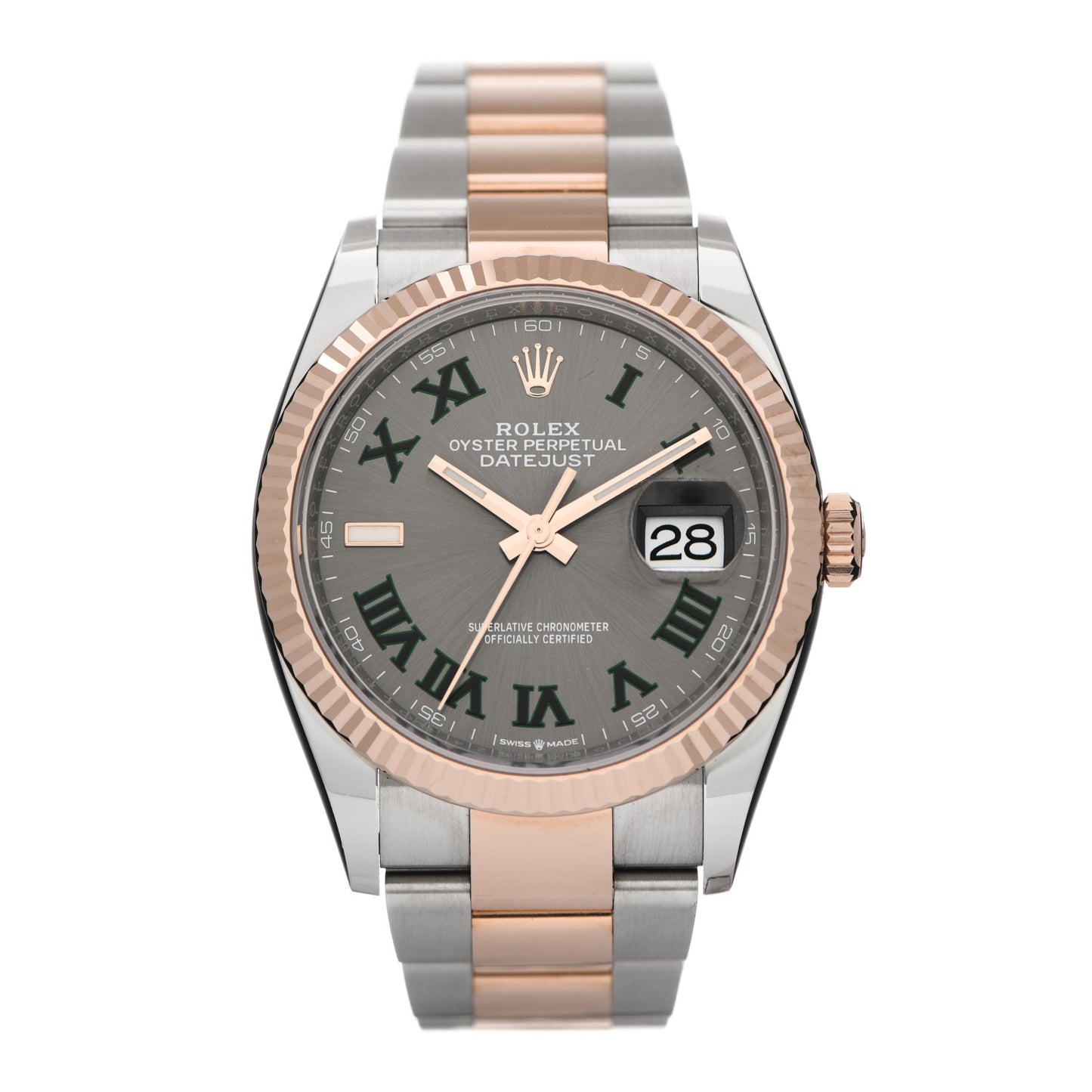 Stainless Steel 18K Everose Gold 36mm Oyster Perpetual Wimbledon Datejust Watch Slate 126231