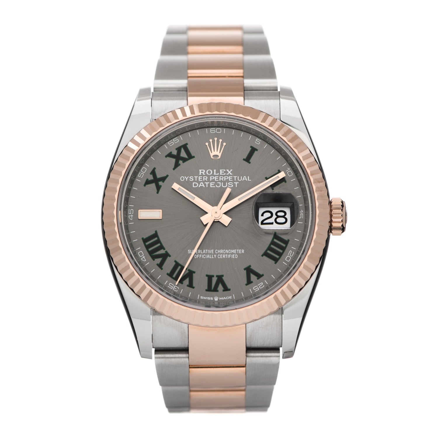 Rolex Stainless Steel 18K Everose Gold 36mm Oyster Perpetual Wimbledon Datejust Watch Slate 126231 1 of 5