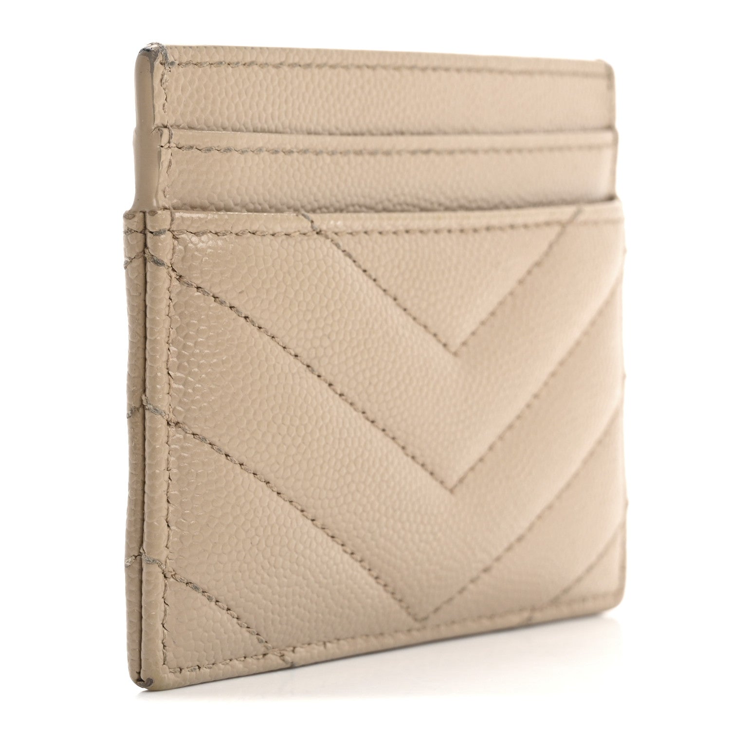 Saint Laurent Grain De Poudre Matelasse Chevron Monogram Credit Card Case Nude Powder 3 of 13