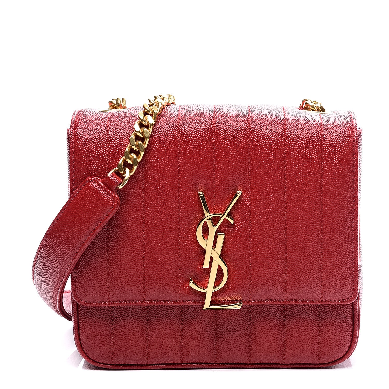 Saint Laurent Grain De Poudre Matelasse Monogram Medium Vicky Chain Bag Red 1 of 10