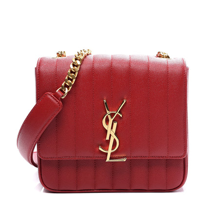 Saint Laurent Grain De Poudre Matelasse Monogram Medium Vicky Chain Bag Red 1 of 10