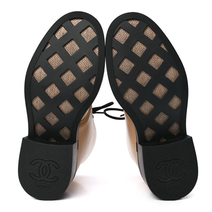 Chanel Lambskin Lace Up Combat Boots 39.5 Beige Black 5 of 8