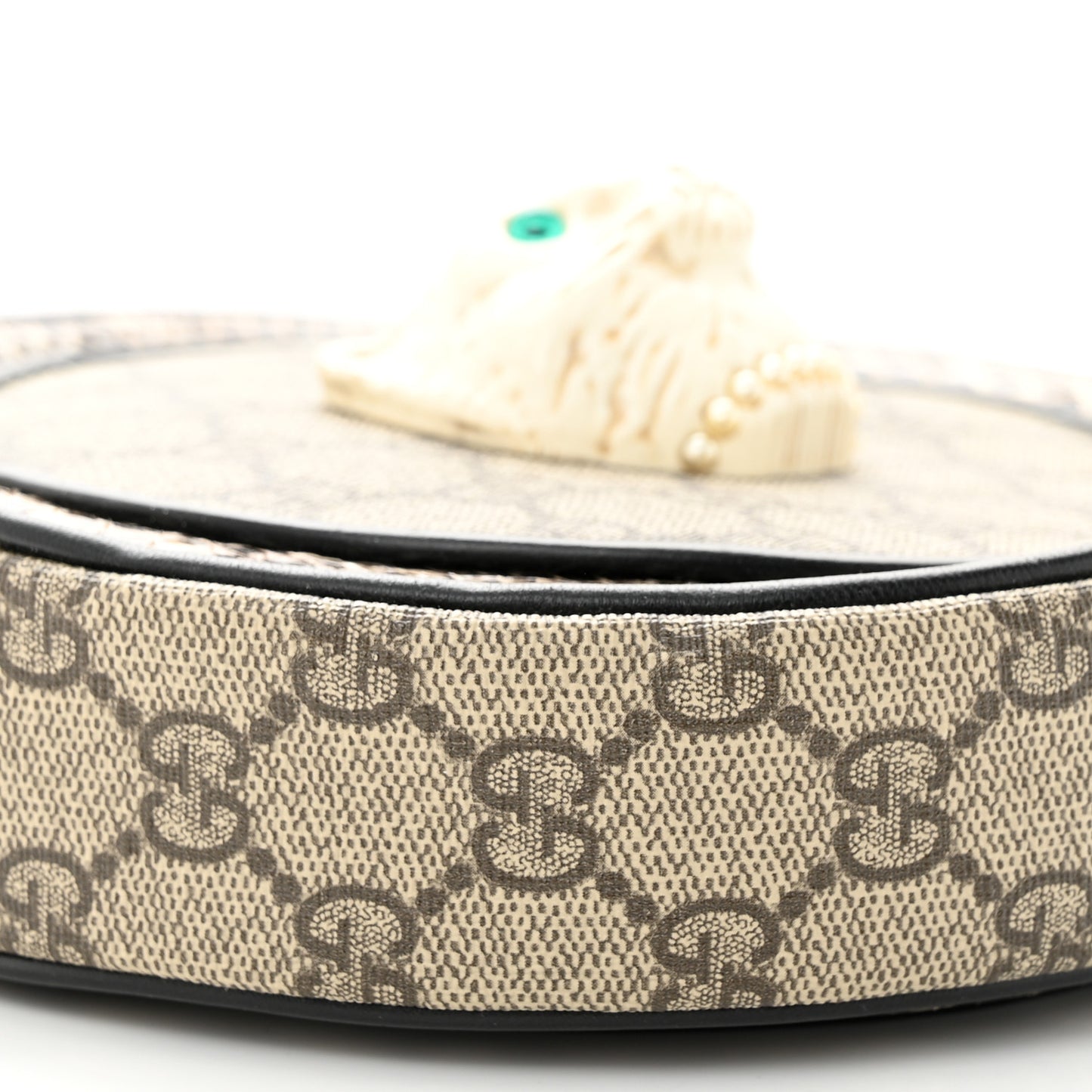 GG Supreme Monogram Patchwork Cat Round Shoulder Bag White Beige