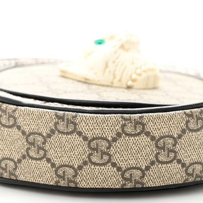Gucci GG Supreme Monogram Patchwork Cat Round Shoulder Bag White Beige 9 of 11