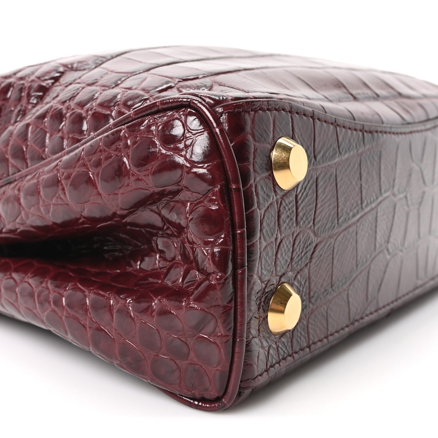 Shiny Calfskin Crocodile Embossed Mini Rodeo Top Handle Handbag Dark Burgundy