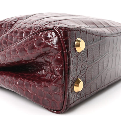 Balenciaga Shiny Calfskin Crocodile Embossed Mini Rodeo Top Handle Handbag Dark Burgundy 7 of 8