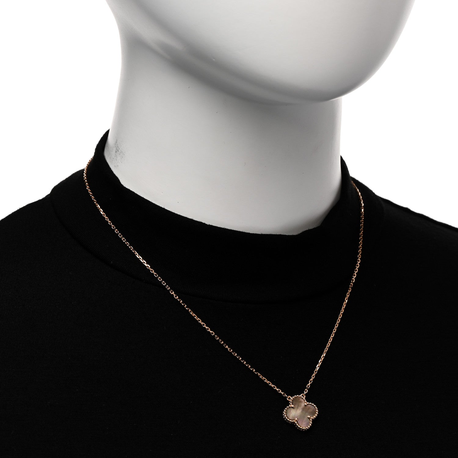 Van Cleef & Arpels 18K Rose Gold Gray Mother of Pearl Vintage Alhambra Pendant Necklace 2 of 6