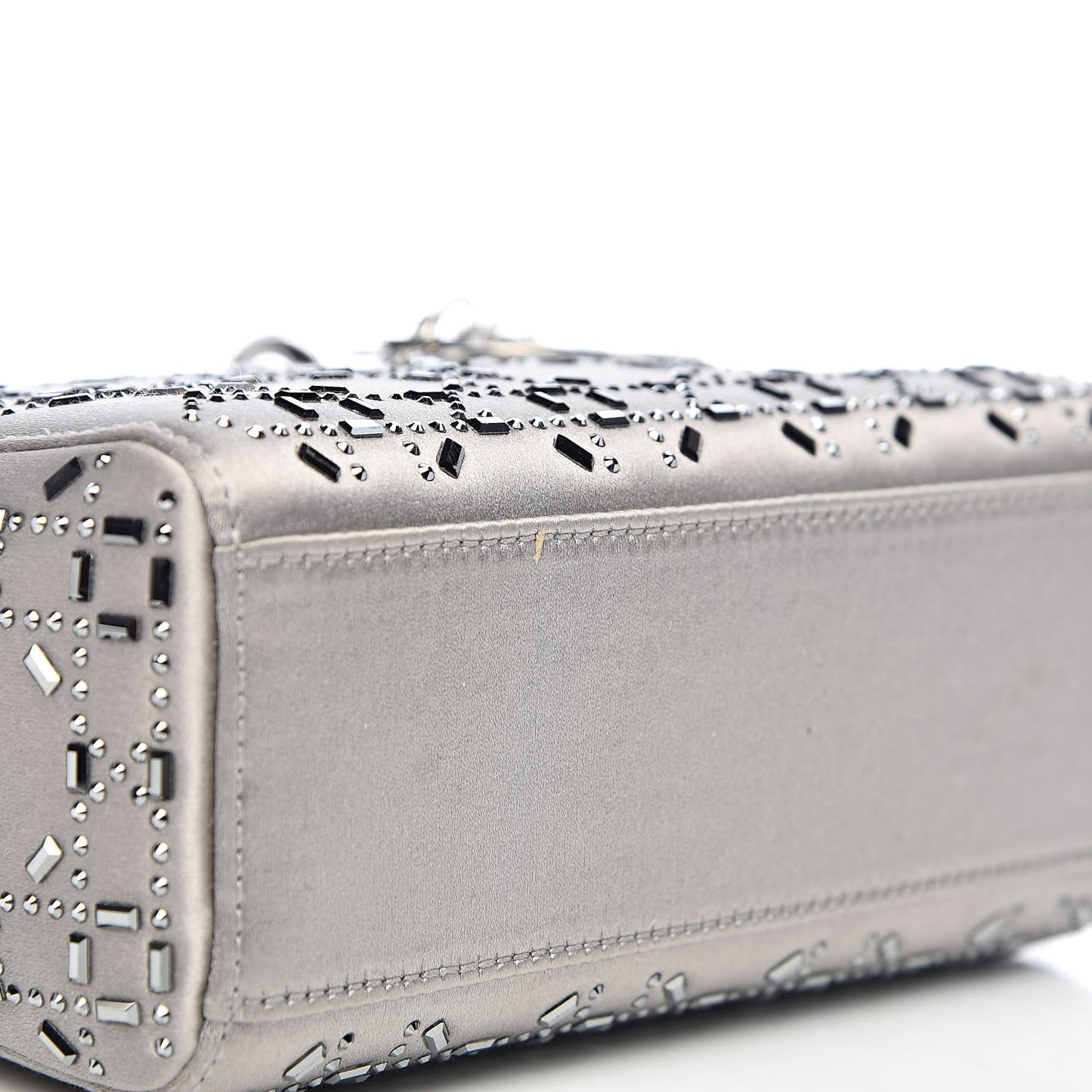 Satin Crystal Cannage Mini Lady Dior Gray