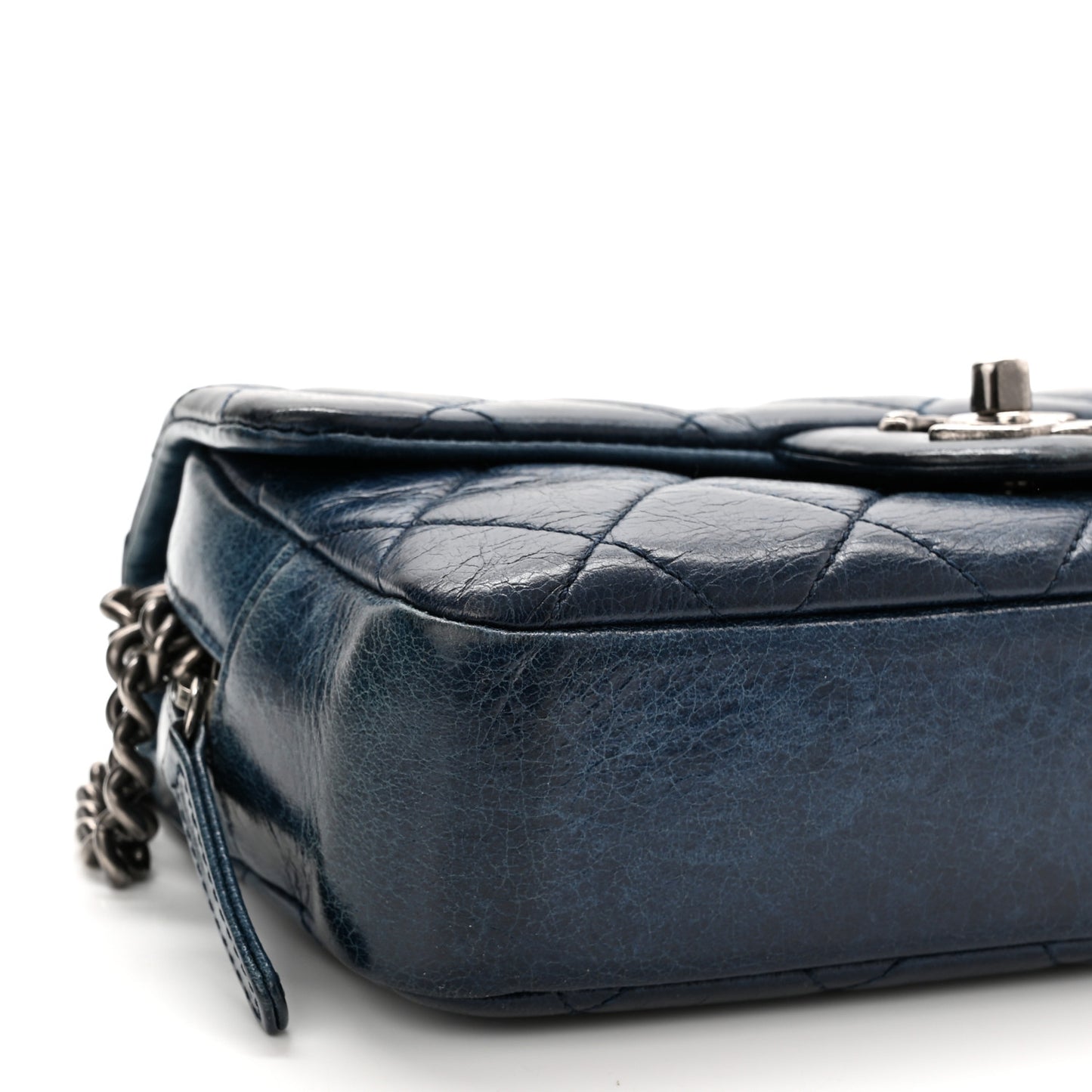 Glazed Calfskin Quilted Small Duo Color Flap Blue