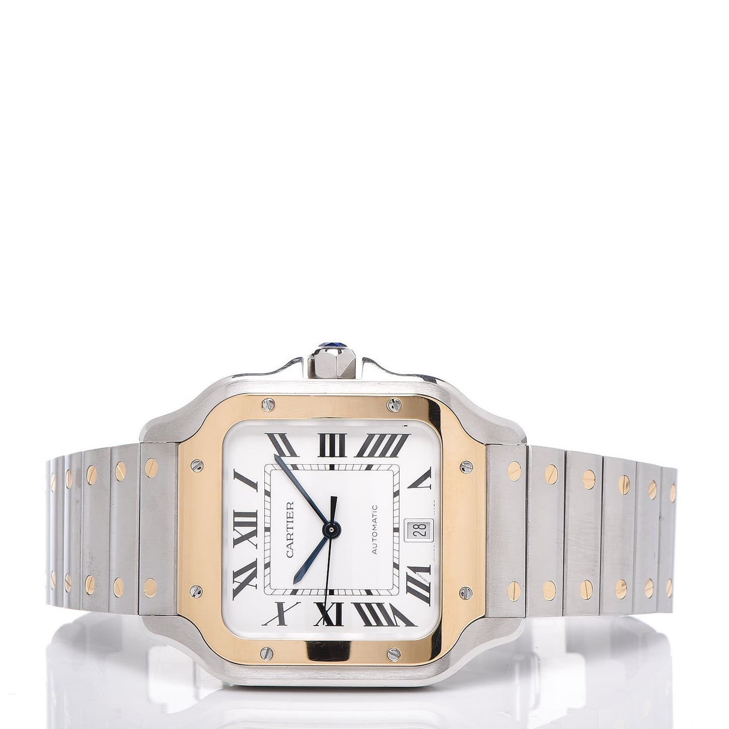 Stainless Steel 18K Yellow Gold 38mm Santos De Automatic Watch