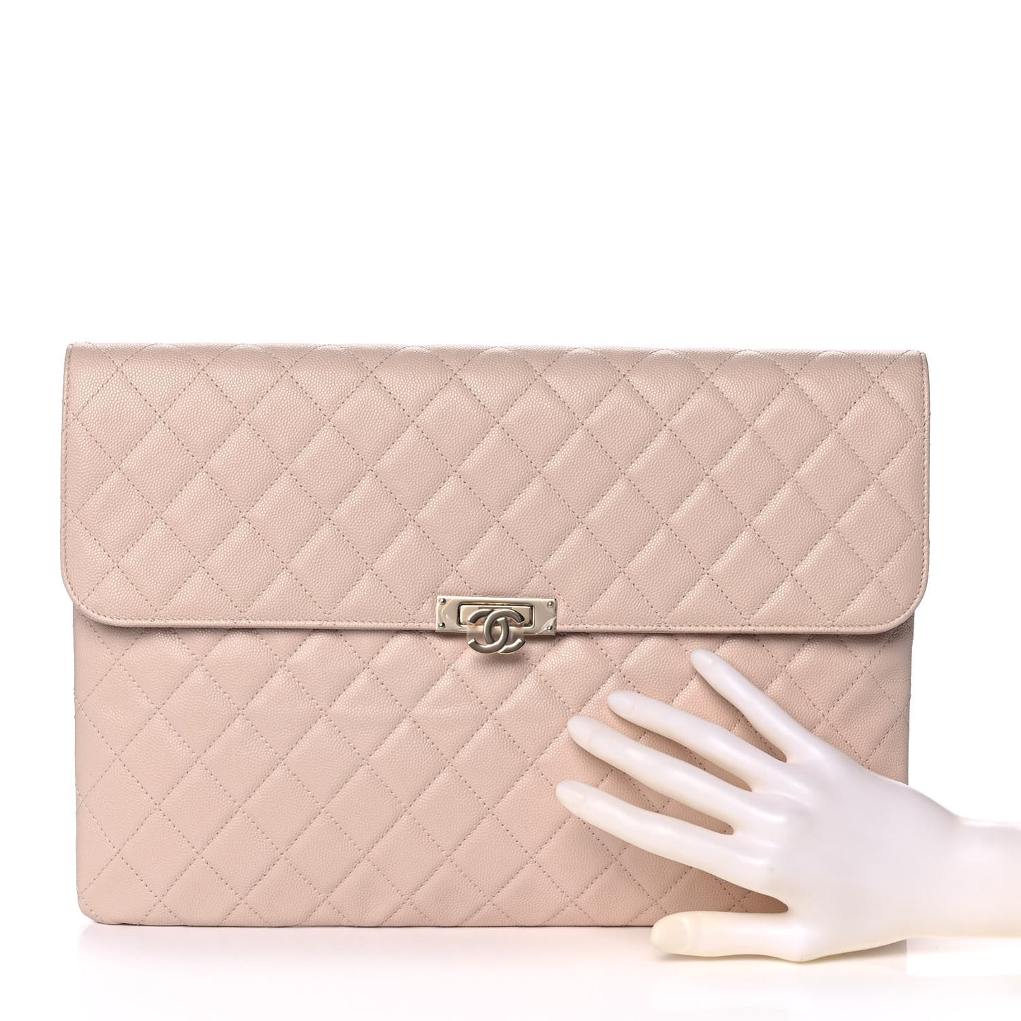 Caviar Quilted Large Golden Class Pouch Light Pink