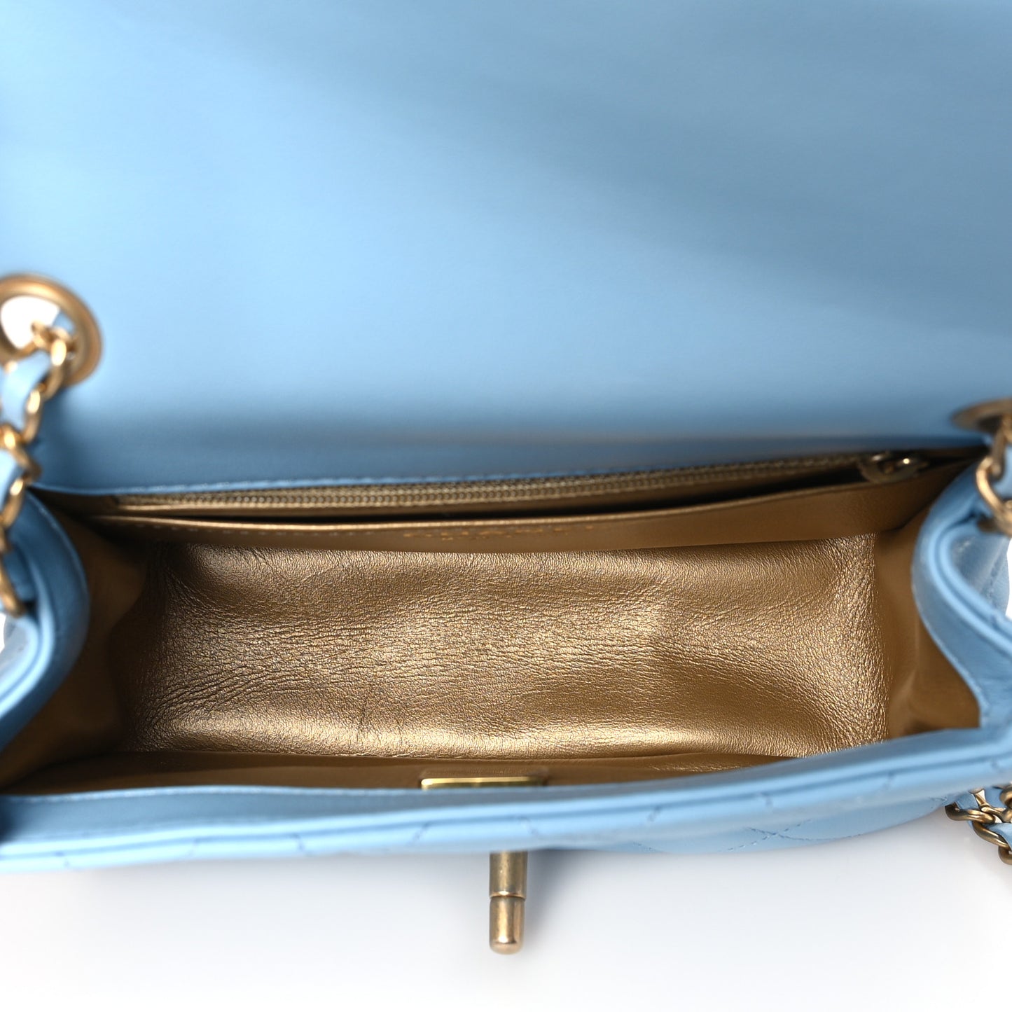 Lambskin Quilted Mini Pearl Crush Flap Light Blue