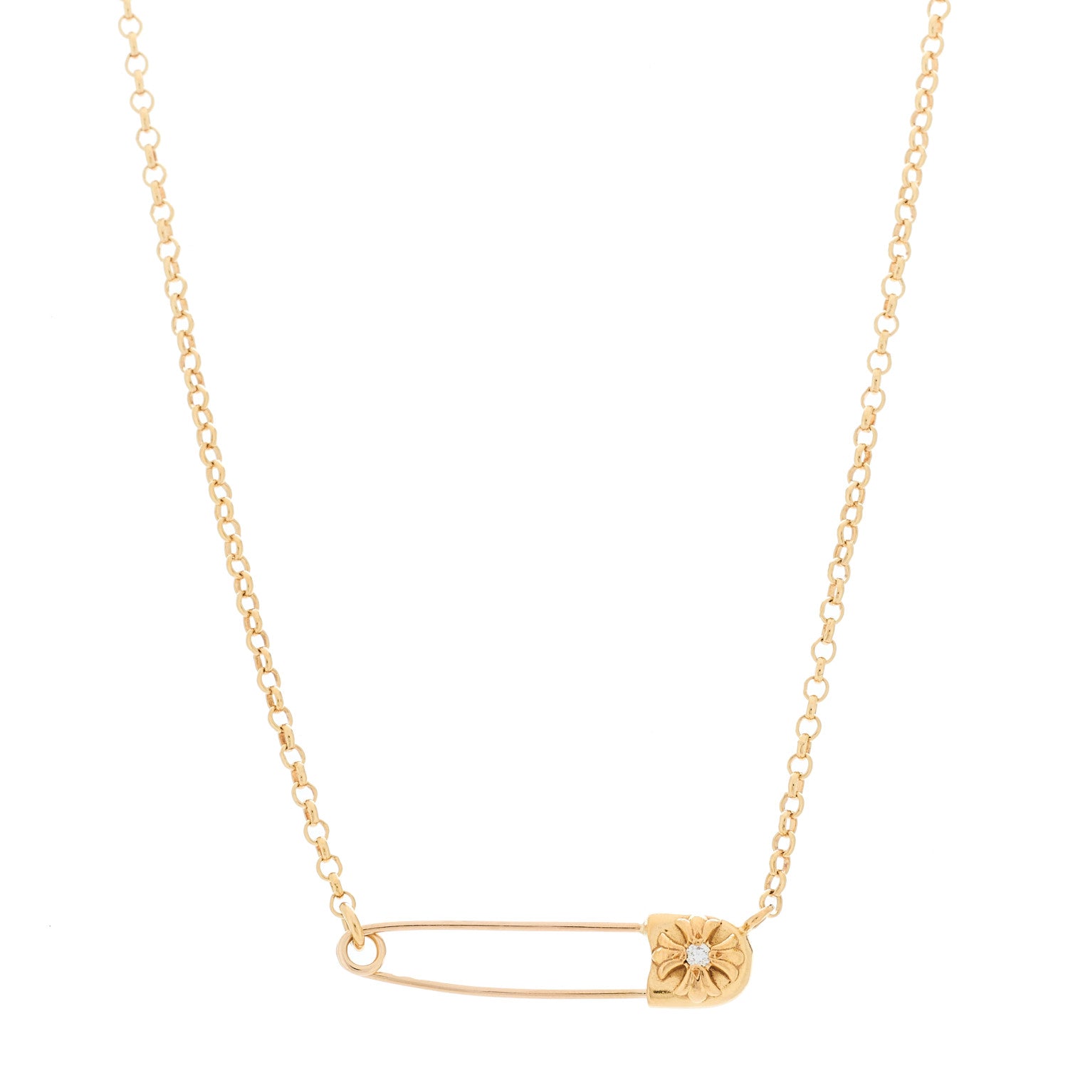 Chrome Hearts 22K Yellow Gold Diamond Safety Pin Chain Necklace 1 of 6
