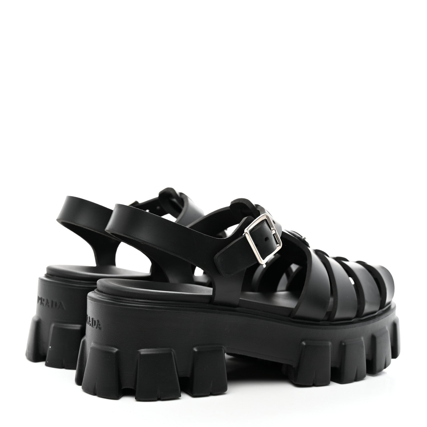 Prada Foam Rubber Triangle Logo Monolith 55mm Cage Sandals 38 Black 4 of 13
