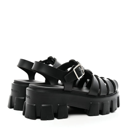 Prada Foam Rubber Triangle Logo Monolith 55mm Cage Sandals 38 Black 4 of 13