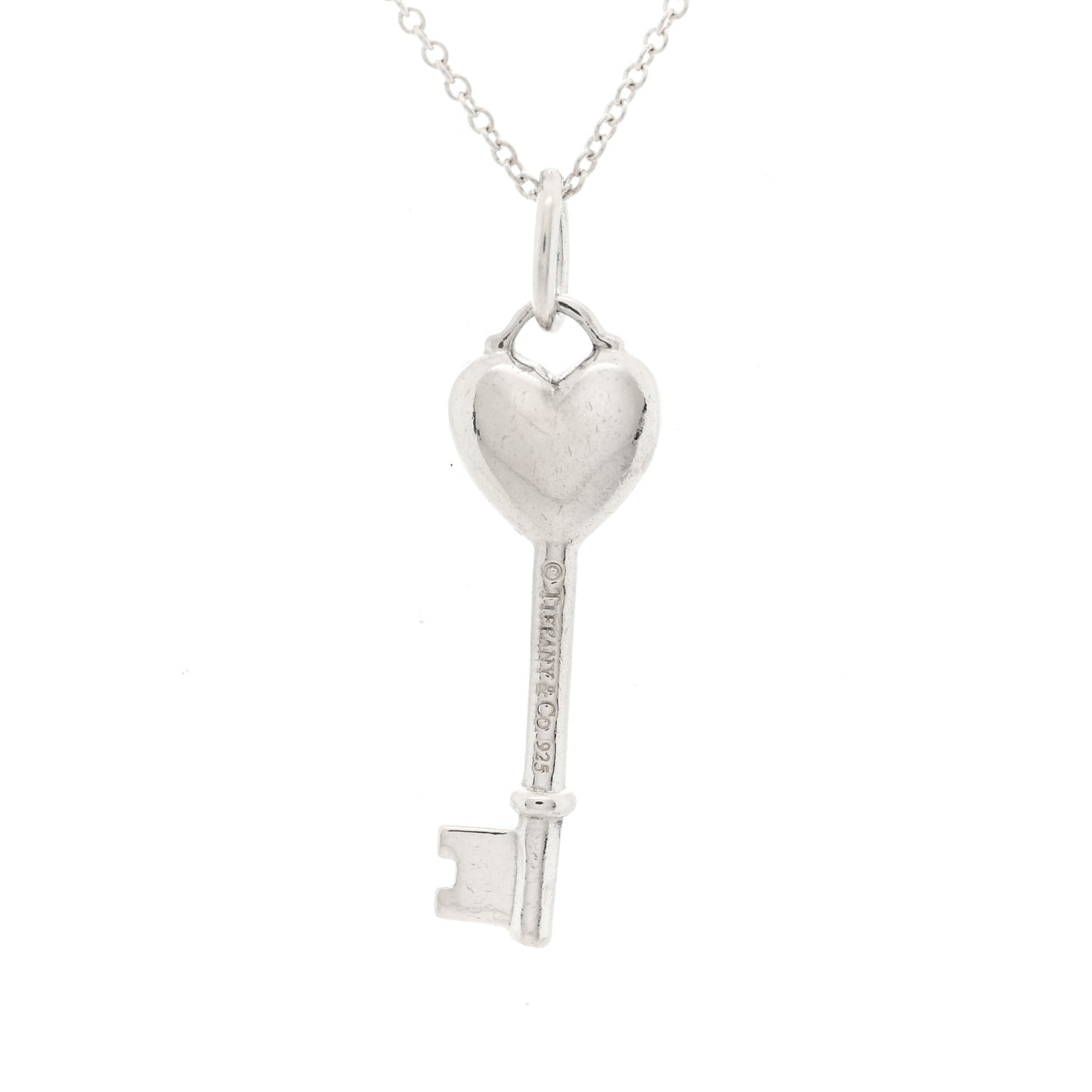 Sterling Silver Enamel Heart Key Pendant Necklace Blue