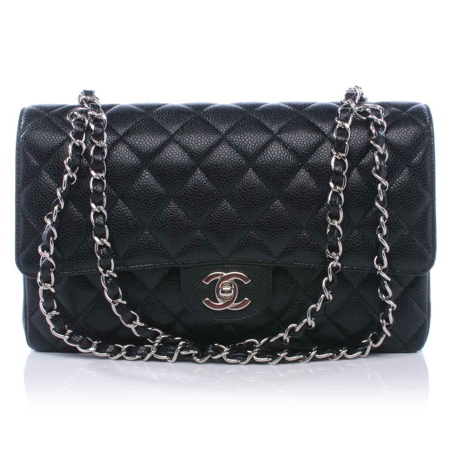 Caviar Quilted Medium Double Flap Black