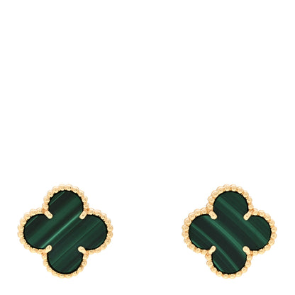 Van Cleef & Arpels 18K Yellow Gold Malachite Vintage Alhambra Earrings 1 of 5