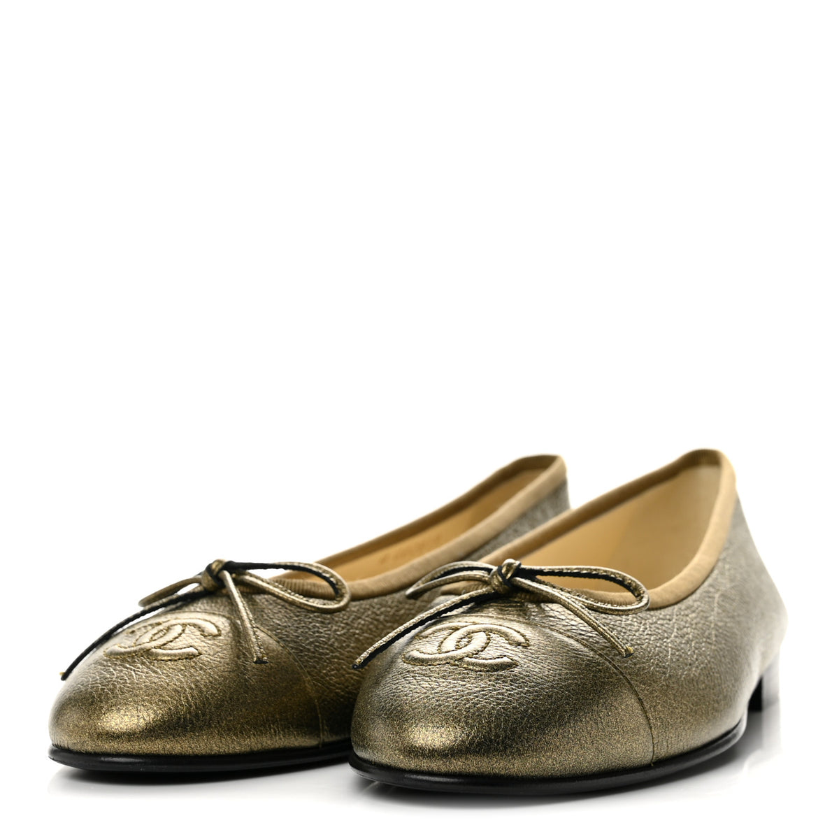 Chanel Metallic Calfskin Cap Toe CC Ballerina Flats 36.5 Gold 4 of 10