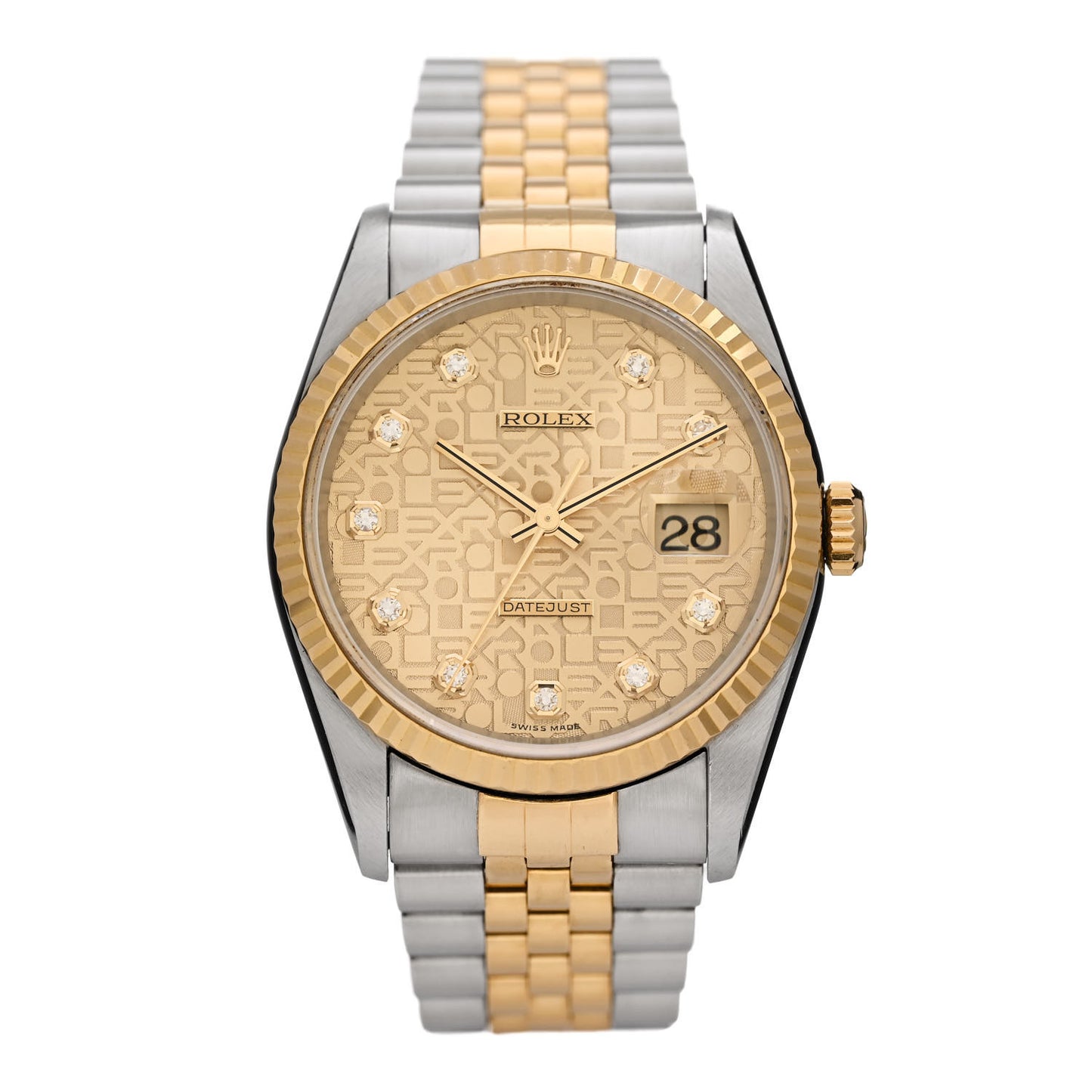 Stainless Steel 18K Yellow Gold Diamond 36mm Oyster Perpetual Datejust Watch Champagne Jubilee 16233