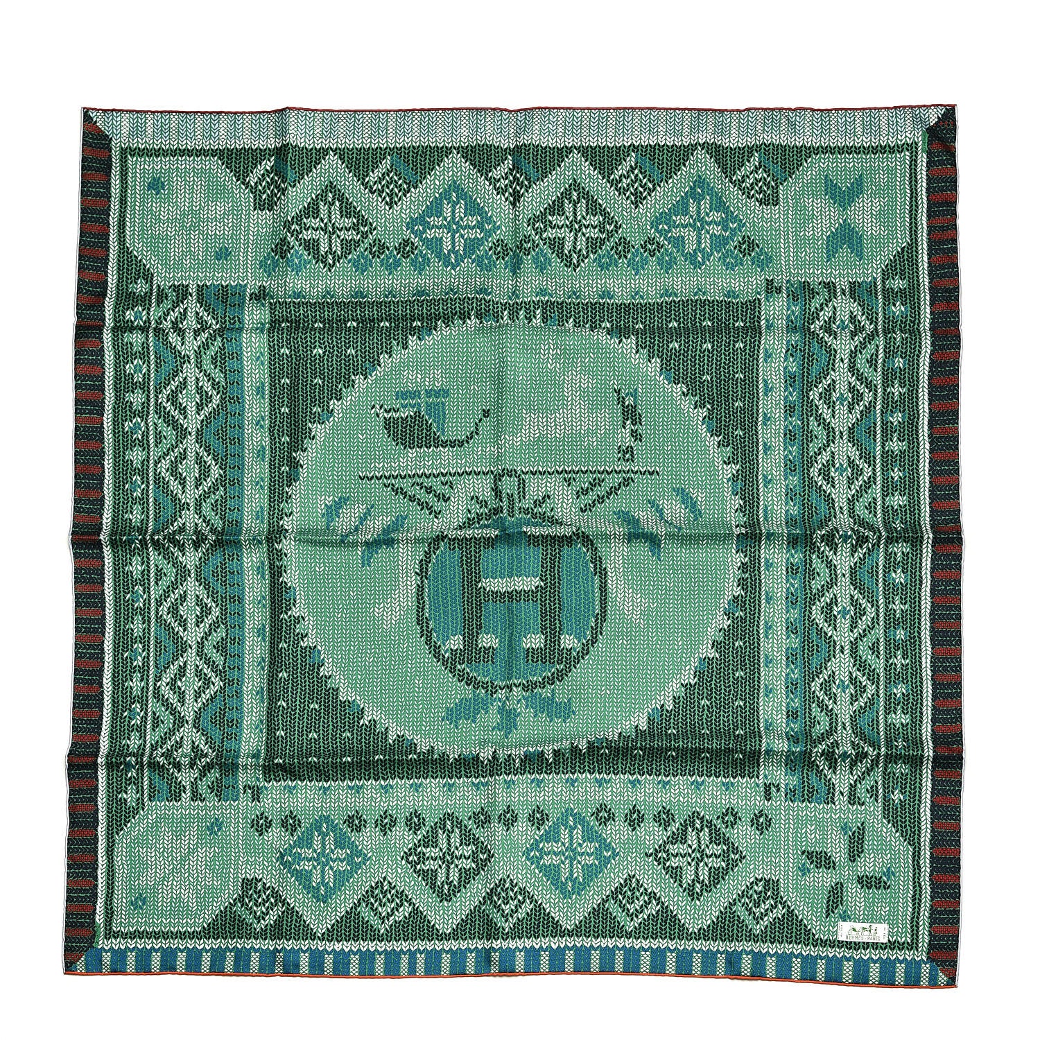 Hermes Silk Coin Du Feu Scarf 90 Vert Sapin Vert D'Eau Rouge 1 of 5