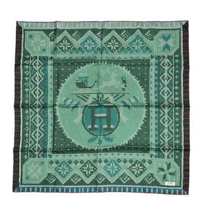 Hermes Silk Coin Du Feu Scarf 90 Vert Sapin Vert D'Eau Rouge 1 of 5