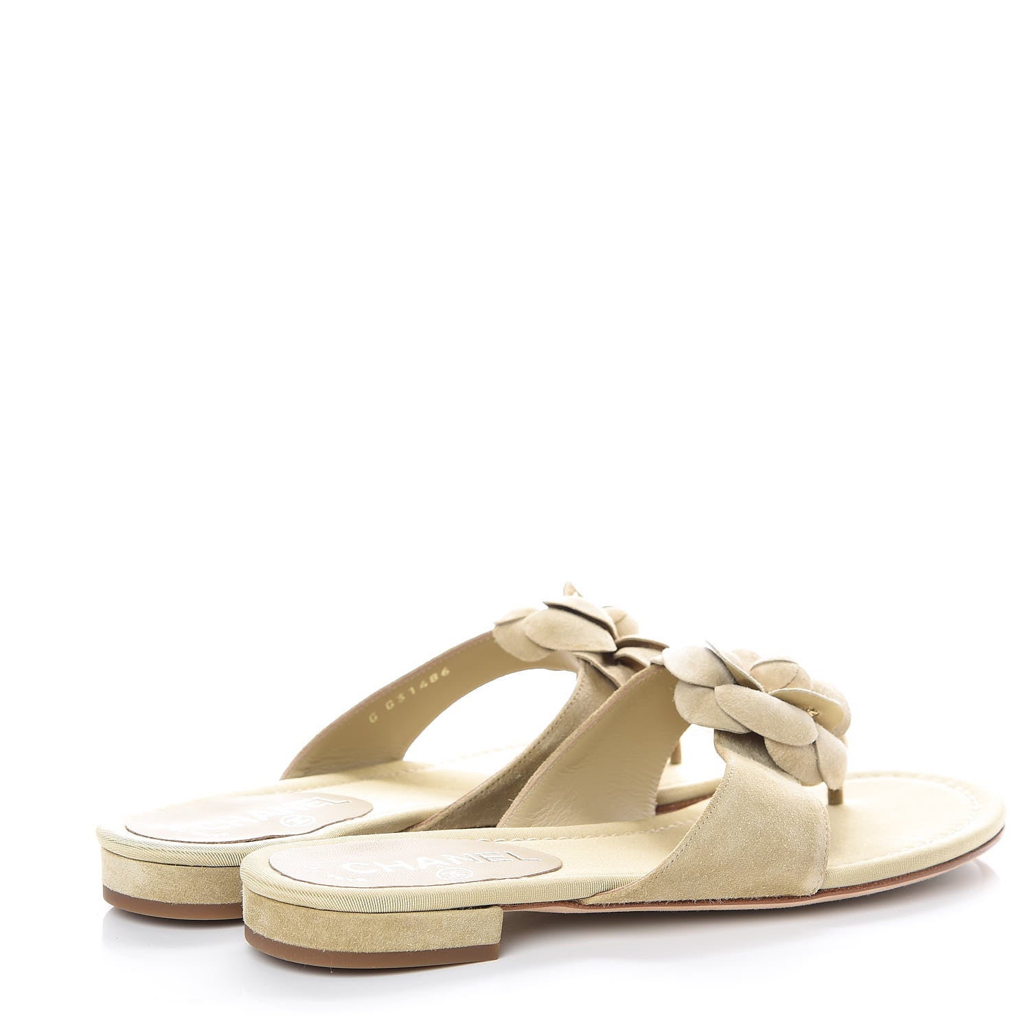 Chanel Suede Calfskin Camellia Thong Sandals 37.5 Beige 4 of 11