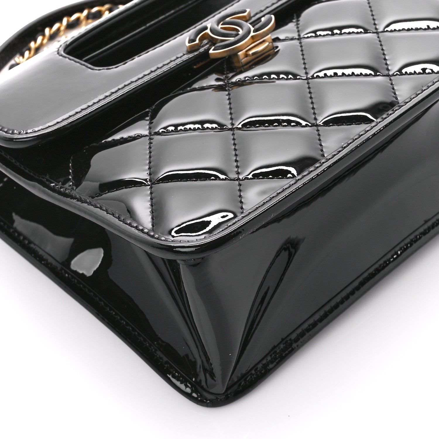 Chanel Patent Quilted Mini Graphic Catch Flap Black 11 of 13